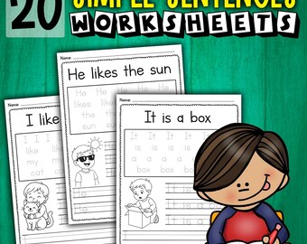 Simple Sentences Writing Practice Worksheets | Tracing Words and Sentences | Handwriting for Kindergarten, Preschool & Homeschool PDF
