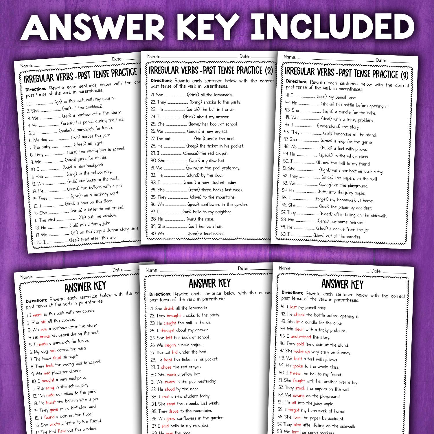 Irregular Verbs Past Tense Worksheets Activity | Irregular Past Tense ...