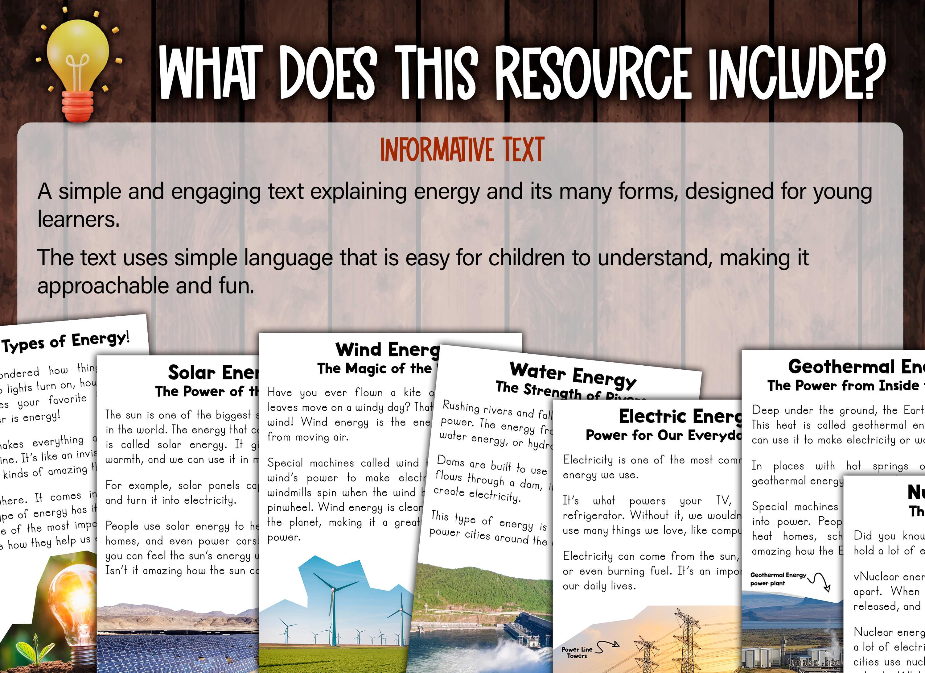 Types of Energy Reading Comprehension Passage + Questions | Forms of ...