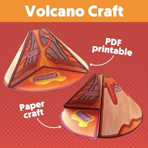Modello di vulcano, Lavoretto a tema vulcano per bambini, Lavoretto a tema vulcano per bambini, Modello di vulcano stampabile, PDF stampabile di vulcano, Lavoretto a tema vulcano