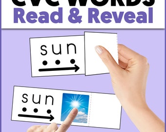 CVC Words Read and Reveal Cards CVC Words and Phonics Reading Cards Three Letter Words Activity CVC Reading Activity Phonics Game for Prek