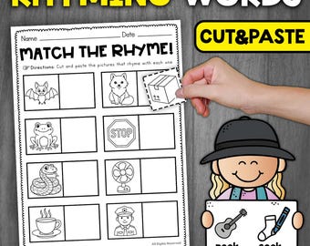 Reim-Arbeitsblätter | Ausschneiden und Einfügen für den Kindergarten