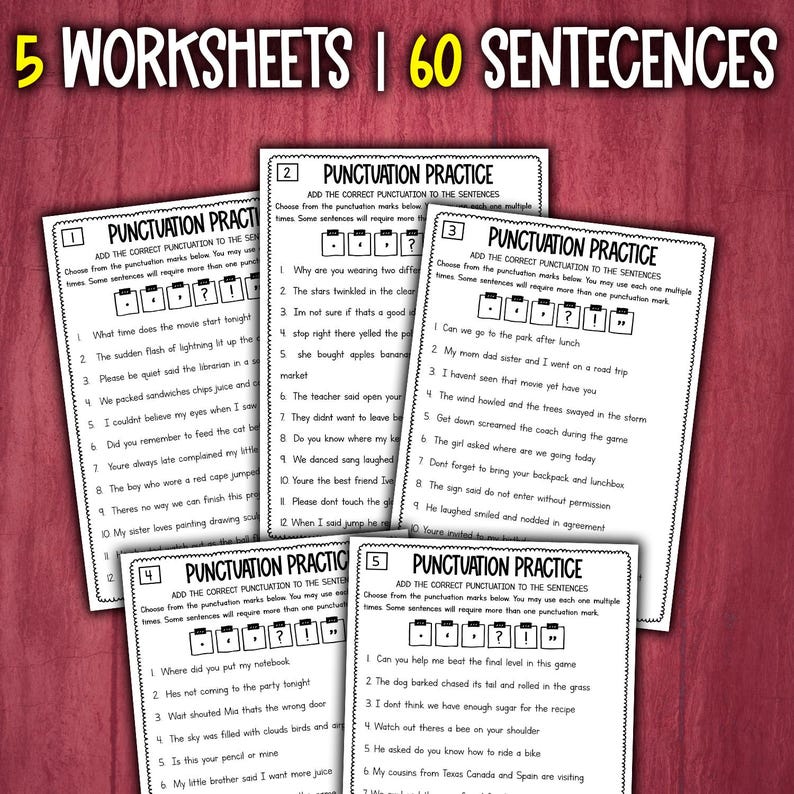 Punctuation Worksheets | Punctuation Practice | Add Punctuation to the ...
