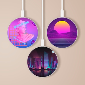 Cyberpunk Wireless Charger retrowave Charging Station for iPhone 13, 12, 11, XR, XS, 7, 8+ for Samsung Note 10, 20, S20, S21, S22, Z fold