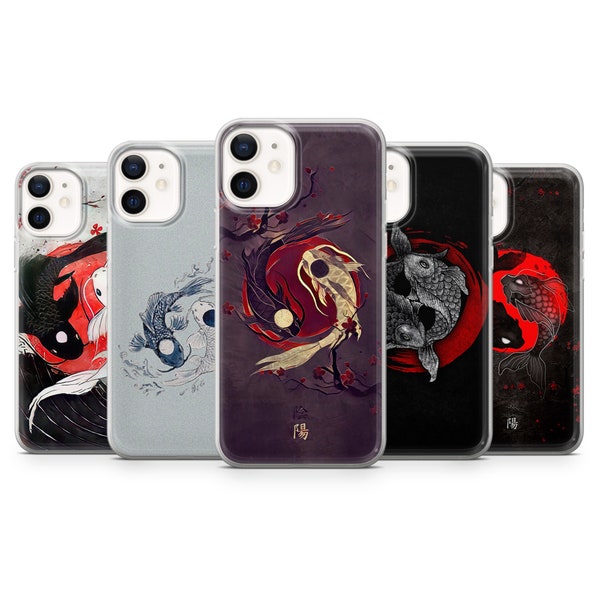 Japon YinYang Phone Case Koi Carp Cover for iPhone 15, 14, 13 12 11 Pro, XR, Samsung A13, S22, S21 FE, A40, A72, A52, Pixel 6a, 7