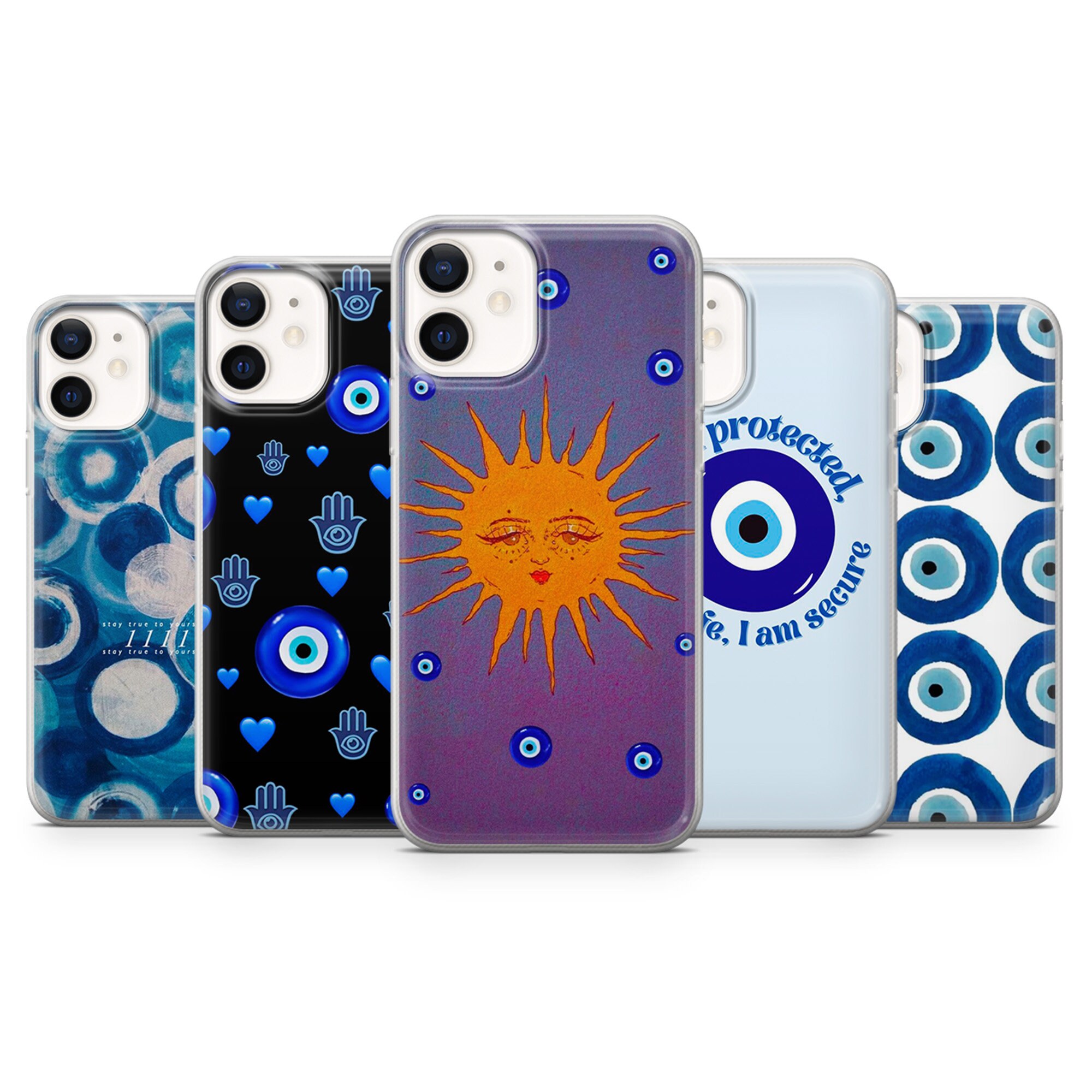 Nazar Case Evil Eye Greek Eye Cover for iPhone 15, 14, 13 12 11 Pro, XR, Samsung A13, S22, S21 FE, A40, A72, A52, Pixel 6a