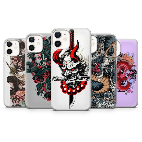 Japon Samurai Phone Case Japon Demon Cover for iPhone 15, 14, 13 12 11 Pro, XR, Samsung A13, S22, S21 FE, A40, A72, A52, Pixel 6a, 7