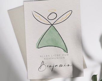 Carte de félicitations communion "Ange" | Carte pliante ou carte postale