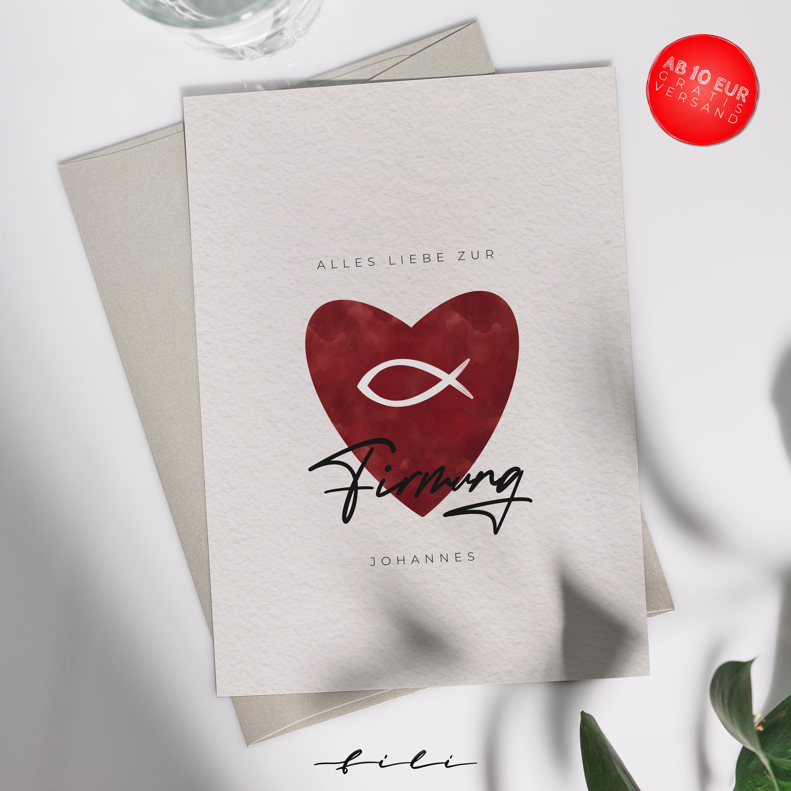 Gratulationskarte Firmung "Herz" | Klappkarte oder Postkarte