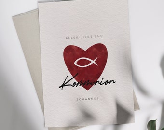 Gratulationskarte Kommunion "Herz" | Klappkarte oder Postkarte