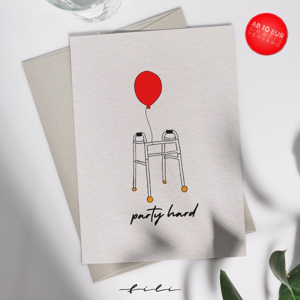 Geburtstagskarte "party hard" | Klappkarte oder Postkarte