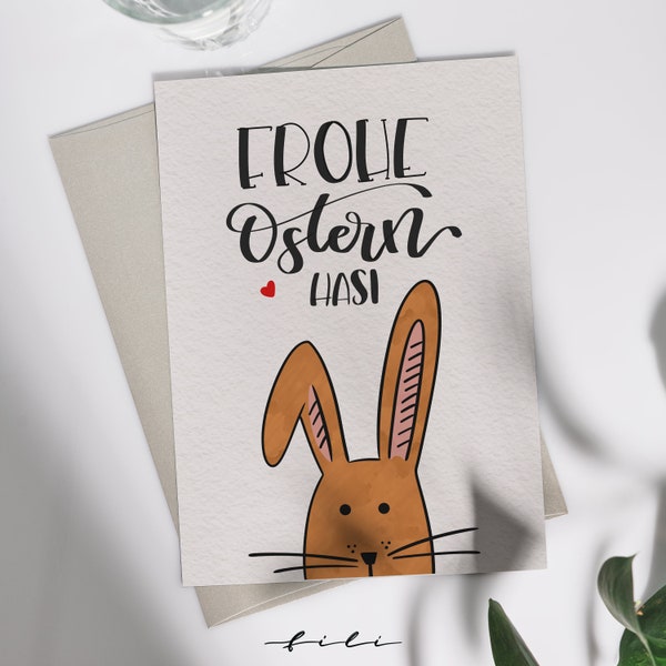 Osterkarte "Frohe Ostern Hasi" | Klappkarte oder Postkarte