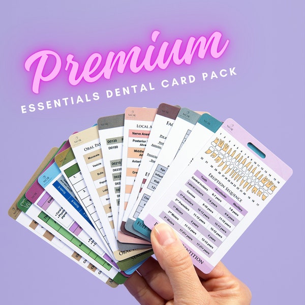 Lot de cartes d'étude PREMIUM sur l'hygiène dentaire, cartes de référence pour les écoles d'hygiène dentaire, guide d'étude sur la médecine dentaire, cadeaux dentaires, cadeau pour hygiéniste dentaire, RDH