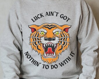 Tiger Crewneck, Lucky Sweatshirt, Tattoo Clothing, Tattoo Sweatshirt, Traditional Tattoo, Streetwear, Street Clothing