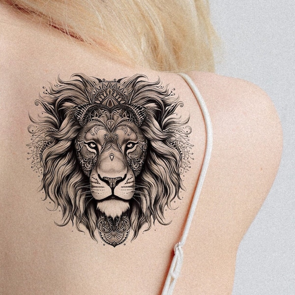 Tattoo design protecting lion head printable art