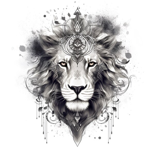 Tattoo design protective lion head printable art