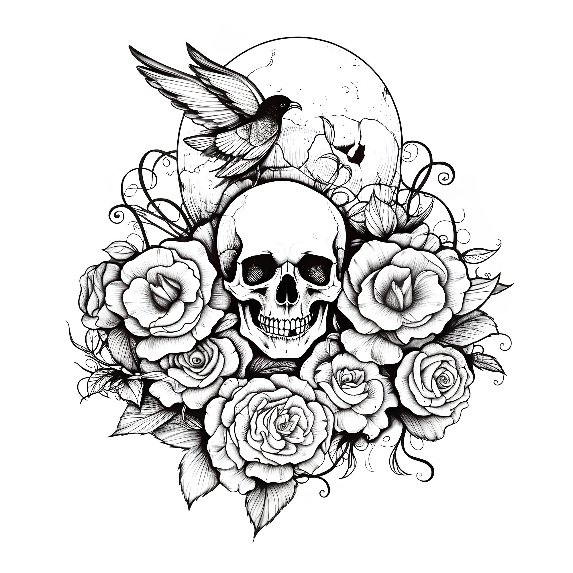 Tattoo Design Skull and Roses Printable Art - Etsy