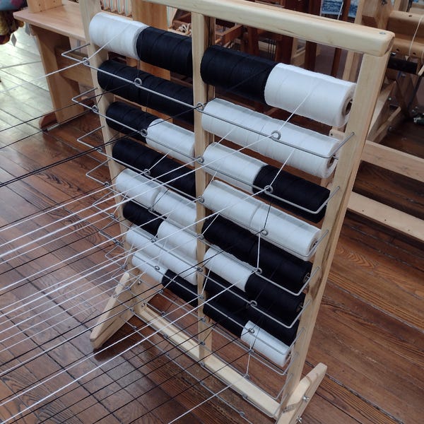 Maple 40 Spool Weaving Warp Yarn Rack.  Stainless Pigtail Guides