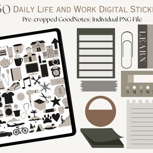 Everyday Life Digital Stickers For Goodnotes Stickers Office Work Icon Sticker Set Daily Life Digital Planner Pre-Cropped Stickers iPad PNG