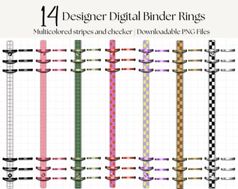 Designer Multicolor Binder Rings: Stripes & Checker (PNG Digital Download)
