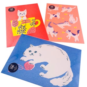 Lot de 3 cartes postales chat mignon / Furukawashiko x Jam, fabriqué au Japon