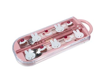 Miffy Handle Trio Cutlery Set – Pink | Spoon, Fork & Chopsticks Lunch Set