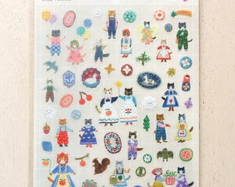 Cozyca x Aiko Fukawa- Cats and Buttons Transparent Sticker, illustration Sticker