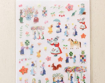 Cozyca x Aiko Fukawa- Rabbit Garden and Buttons Transparent Sticker, illustration Sticker