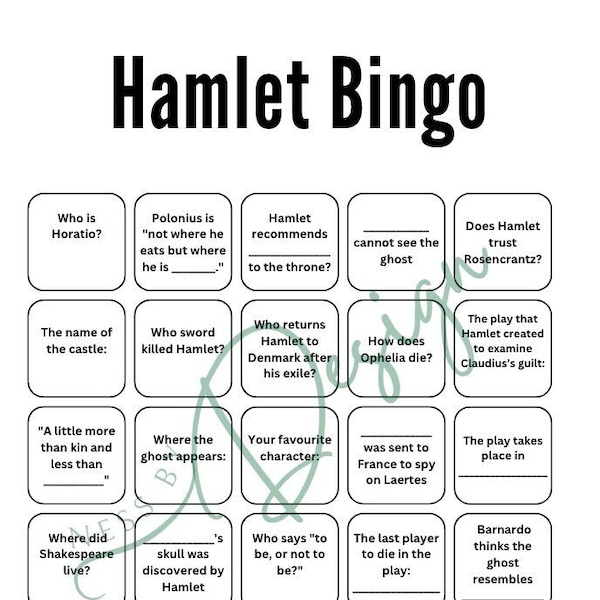 Hamlet Bingo Game Shakespeare Printable