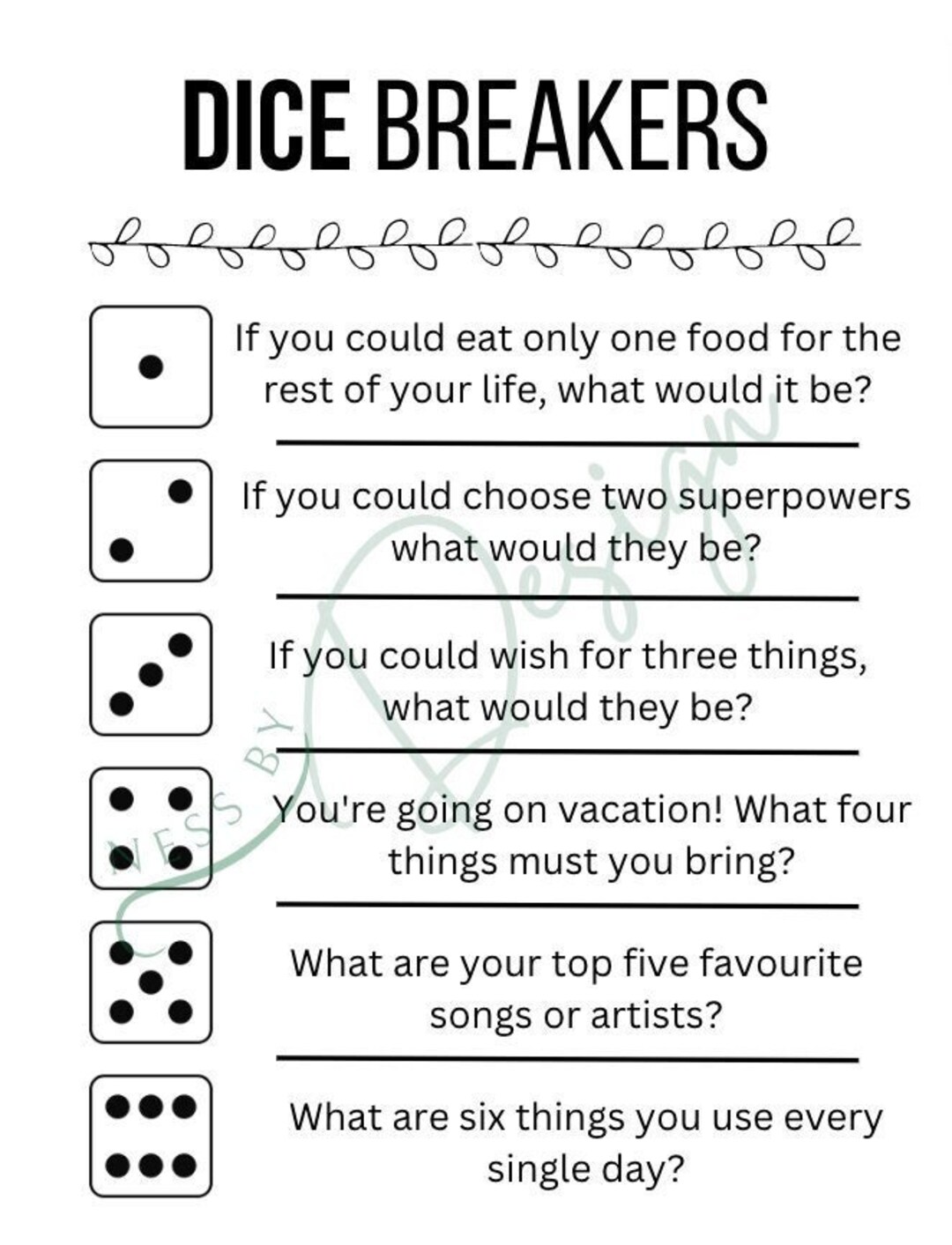 Fun Dice Icebreaker Activity Customizable Etsy