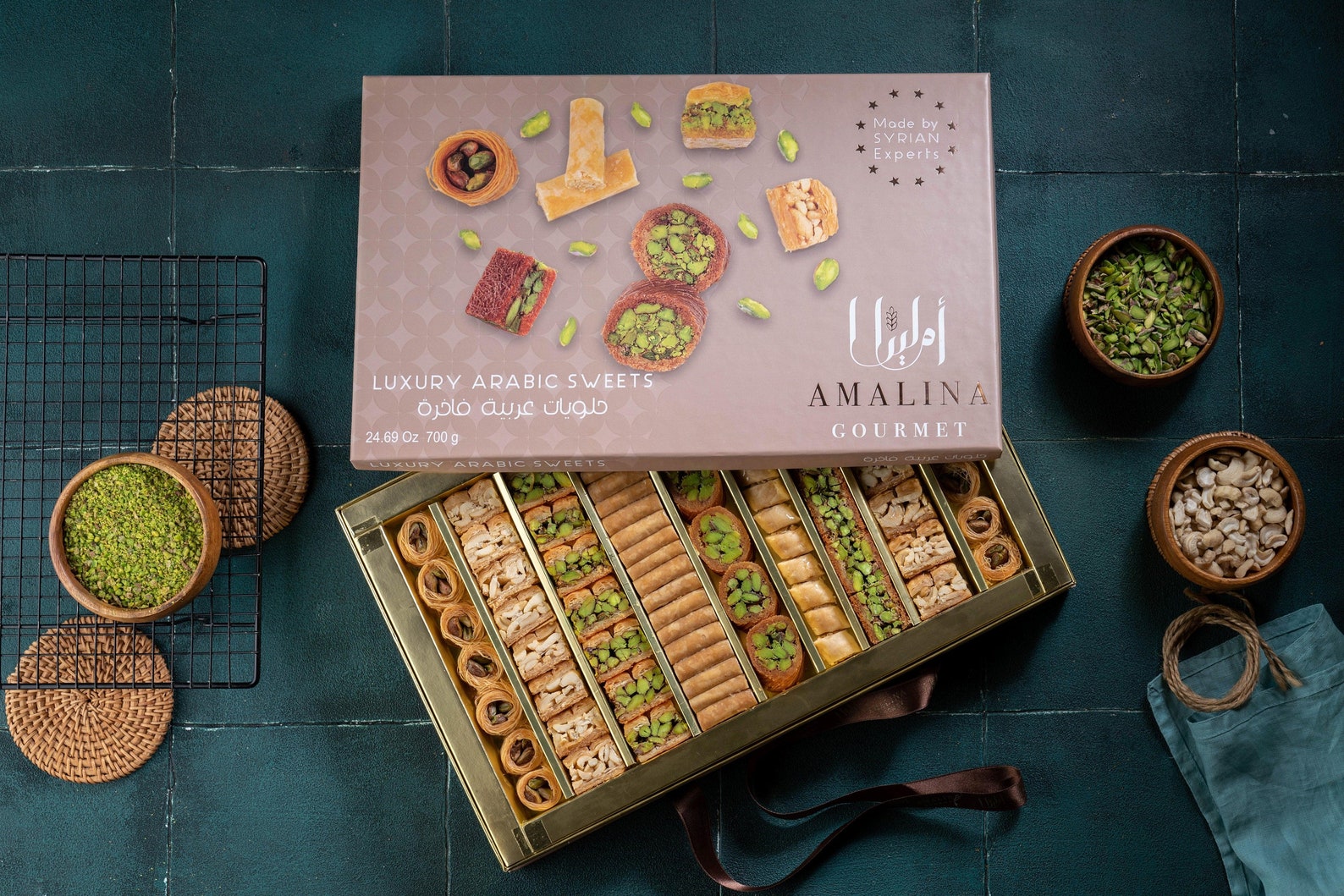 An open box of assorted baklava