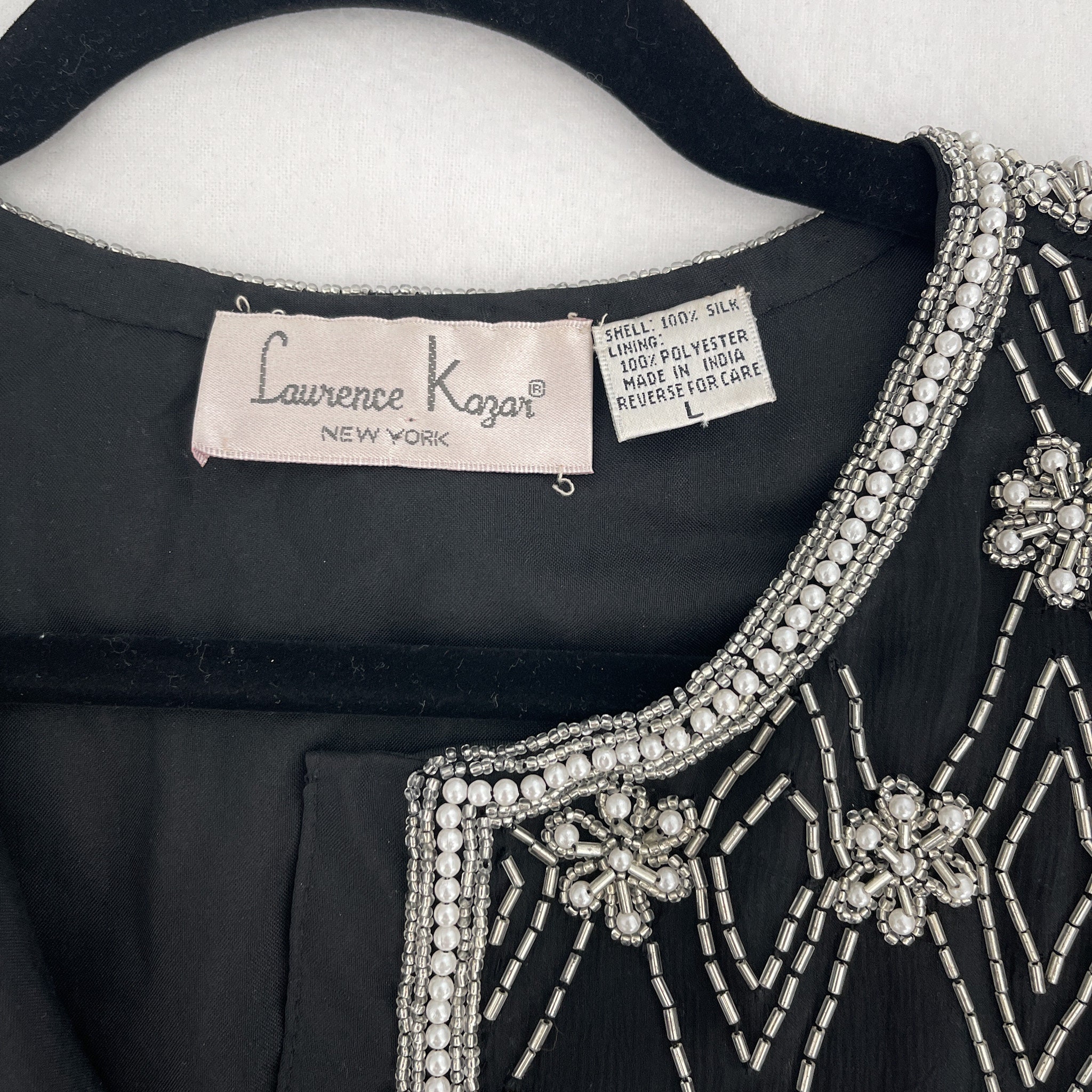 VTG Laurence Kazar Women’s Scala Black Gold Fleur De Lis Sequin Beaded Silk Jacket Small main image 0