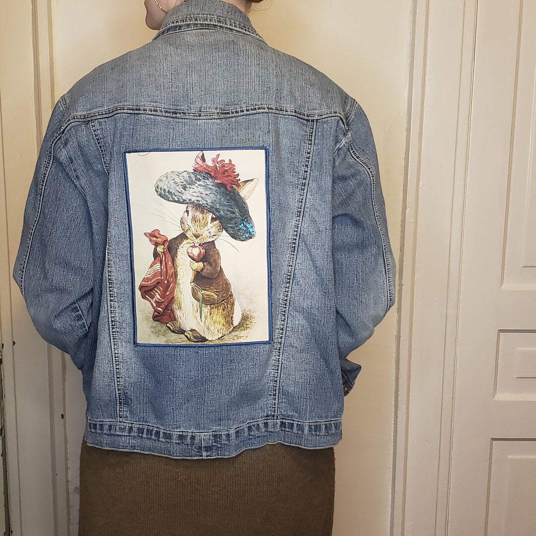 Benjamin Bunny Denim Jacket With Silver Pockets and Fat Rabbit Pin - Etsy