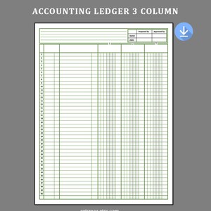 3 Column Ledger Book Printable Account Ledgers Accounting Ledger ...