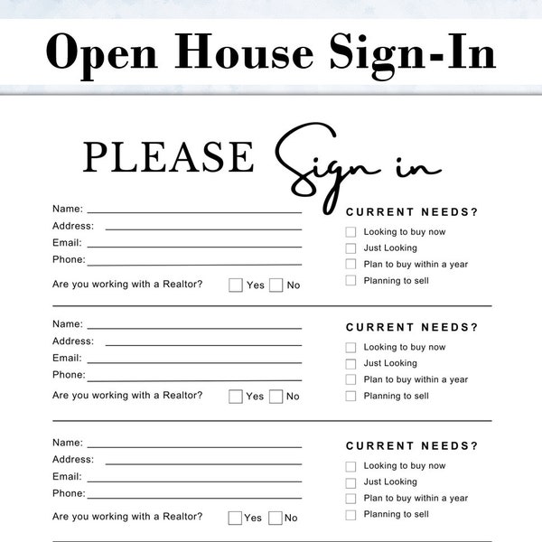 Editable Open House Sign-In Sheet | Real Estate Printable | Real Estate Marketing | Open House Forms | Editable Canva Template & PDF.