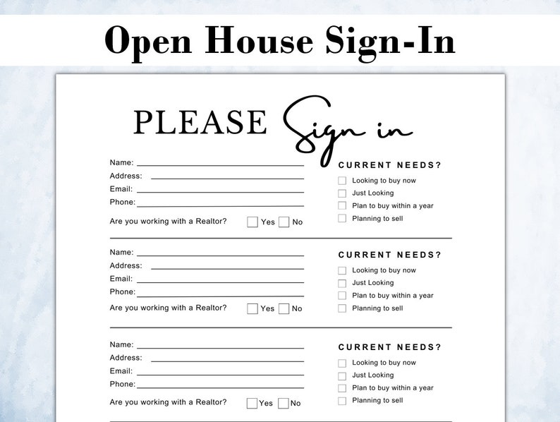 Editable Open House Sign in Sheet Real Estate Printable Real Estate Editable Open House Sign in Sheet Real Estate Printable Real Estate