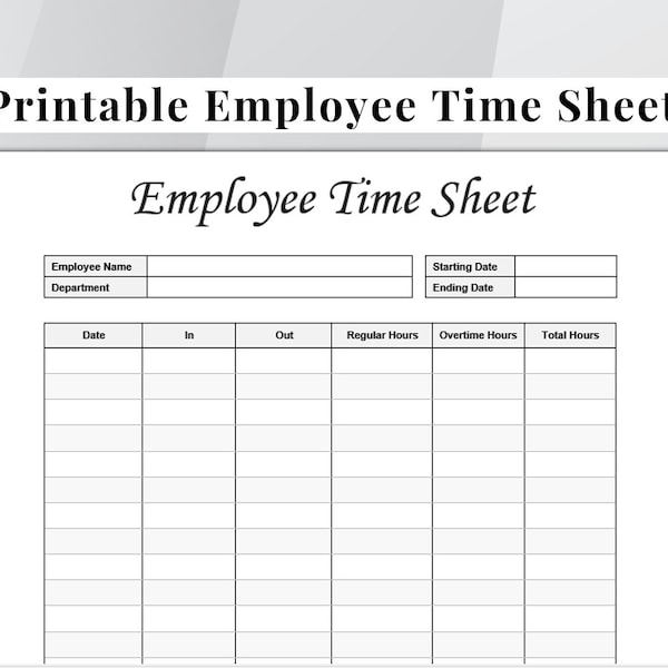 Feuille de temps des employés modifiable. Feuille de chronométrage. Feuille de temps imprimable. Carte de temps. Suivi du temps. Journal de temps. Suivi des horaires de travail. MS WORD/PDF.