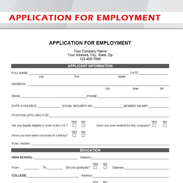 Application for Employment Editable. Job Application Printable. Employee Application Template. Hiring Form. Work applications.