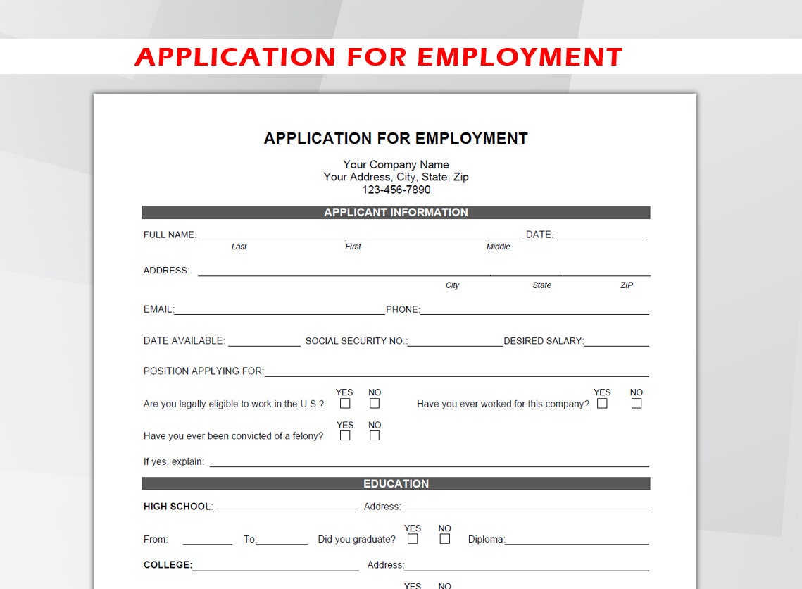 Print Employment Application Form Print Employment Application Form