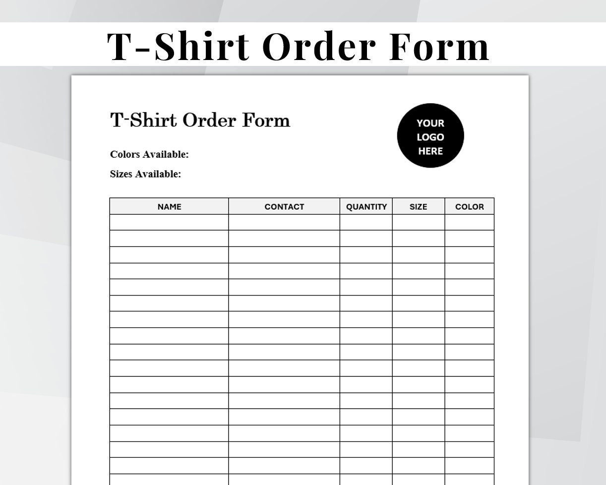 T-shirt Order Form. Editable T-shirt Order Template. Printable - Etsy