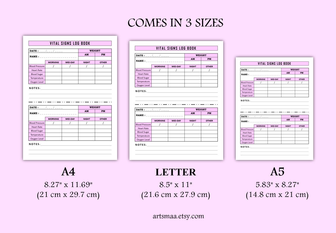 Printable Vital Signs Log Vital Sign Sheet Vital Signs Tracker Template ...