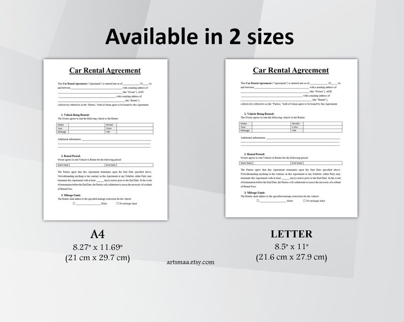 Editable Car Rental Agreement Template, Car Rental Contract, Printable Vehicle Lease Contract, Vehicle Rental Agreement, MS Word 6 PDF Files image 6