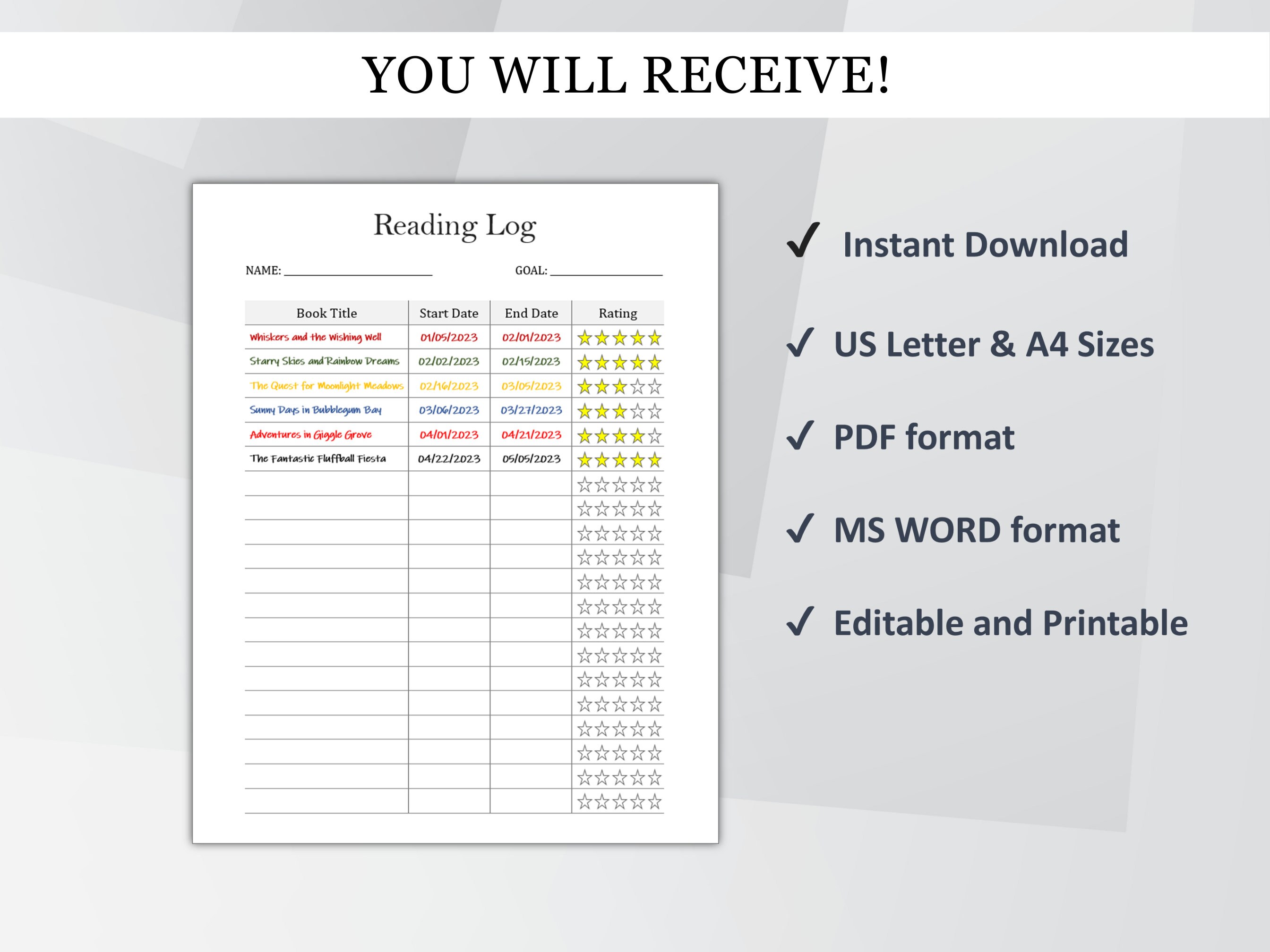 Reading Log Planner Reading Tracker Printable Reading - Etsy