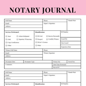 Printable Notary Journal. Notary Log Book. Notary Public Journal to Record Notarial Acts. Notary Public Record Book. Instant Download.