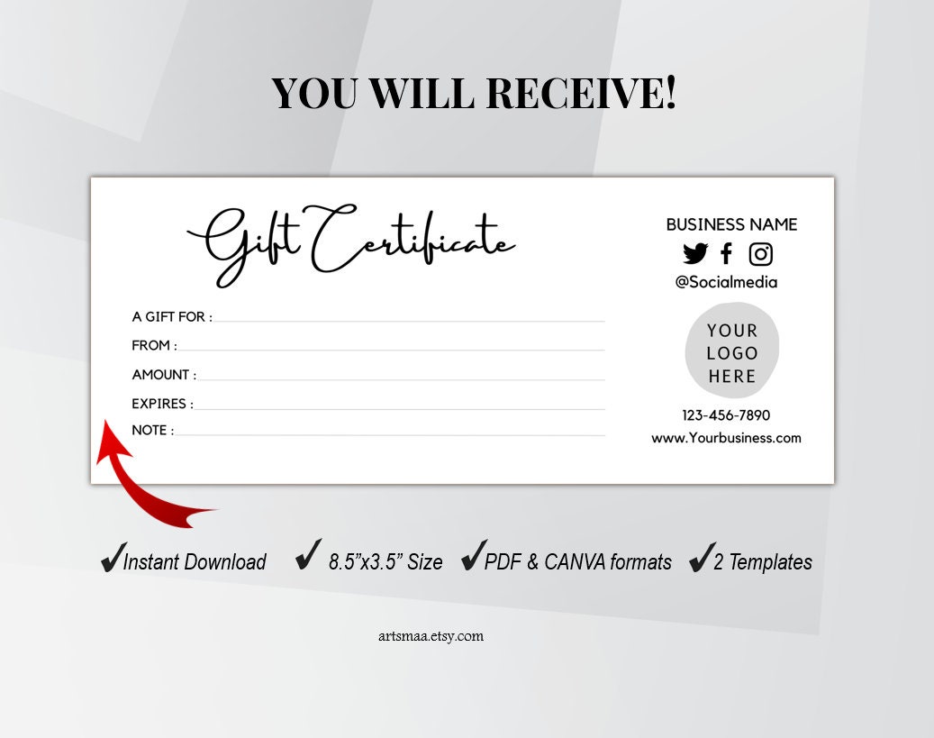 Gift Certificate Template Printable and Editable CANVA. Editable Gift ...