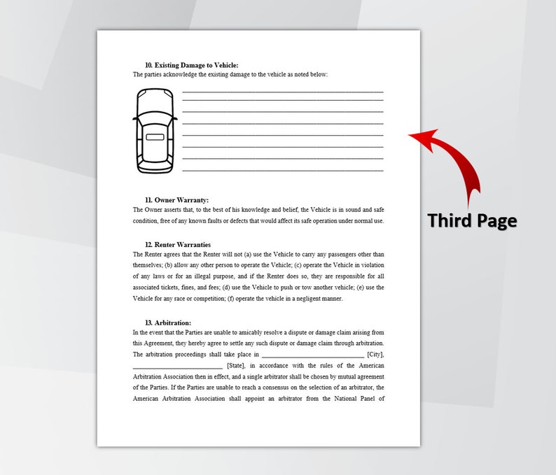 Editable Car Rental Agreement Template, Car Rental Contract, Printable Vehicle Lease Contract, Vehicle Rental Agreement, MS Word 6 PDF Files image 4