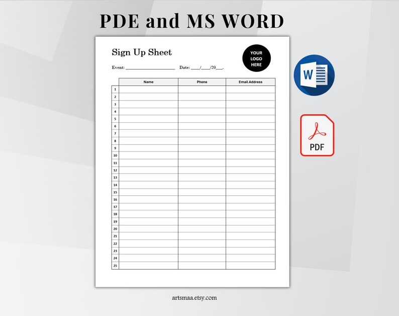 Editable Sign up Sheet. Printable Event Signup Sheet. Sign up Etsy
