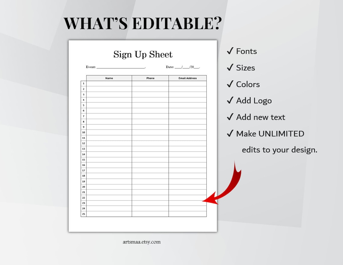 Editable Sign up Sheet. Printable Event Signup Sheet. Sign up Etsy Editable Sign up Sheet. Printable Event Signup Sheet. Sign up Etsy