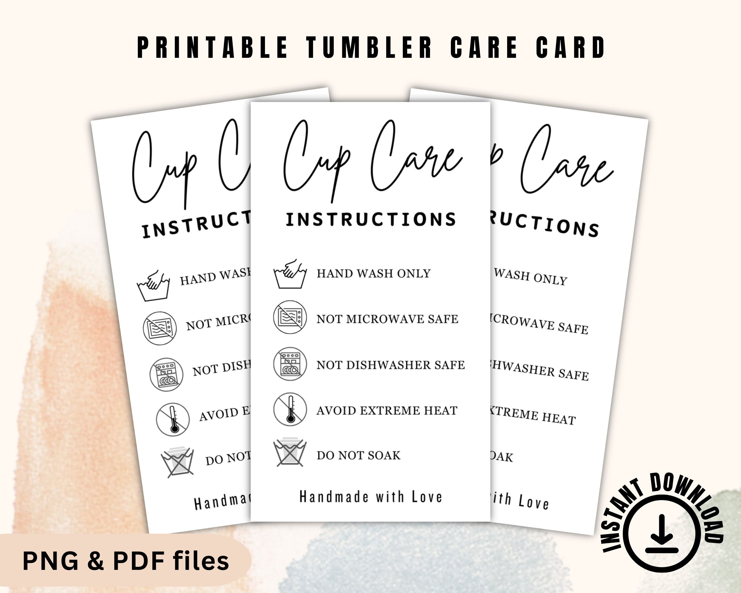 Instant Printable Hand Embroidery Care Card, Handmade Small