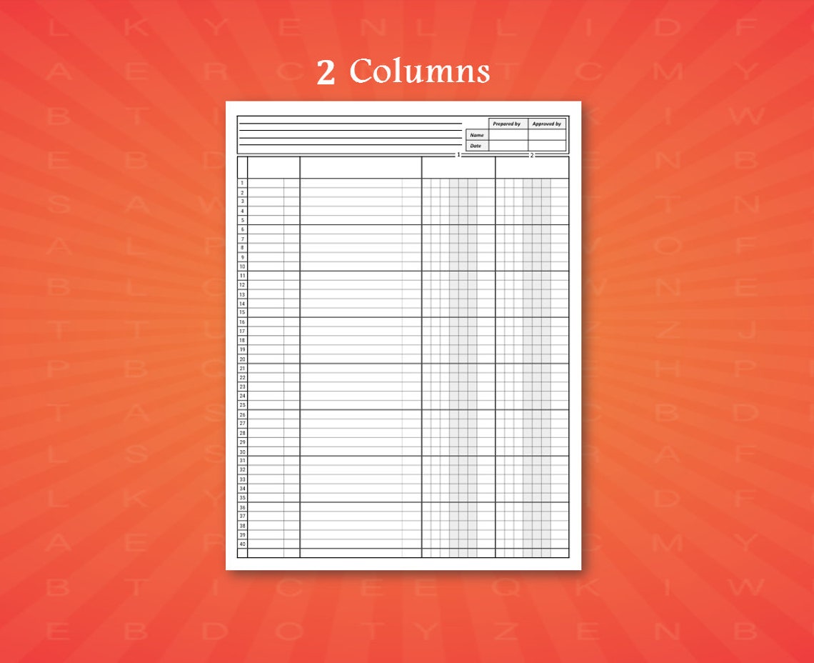 Accounting Ledger Book Column. Printable Columnar Paper. Etsy